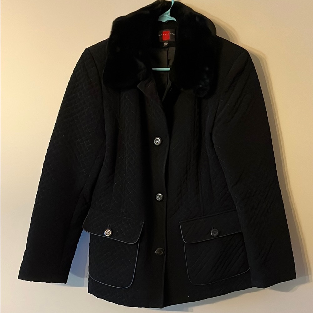 Gallery Black Quilted Jacket with Faux Fur Collar